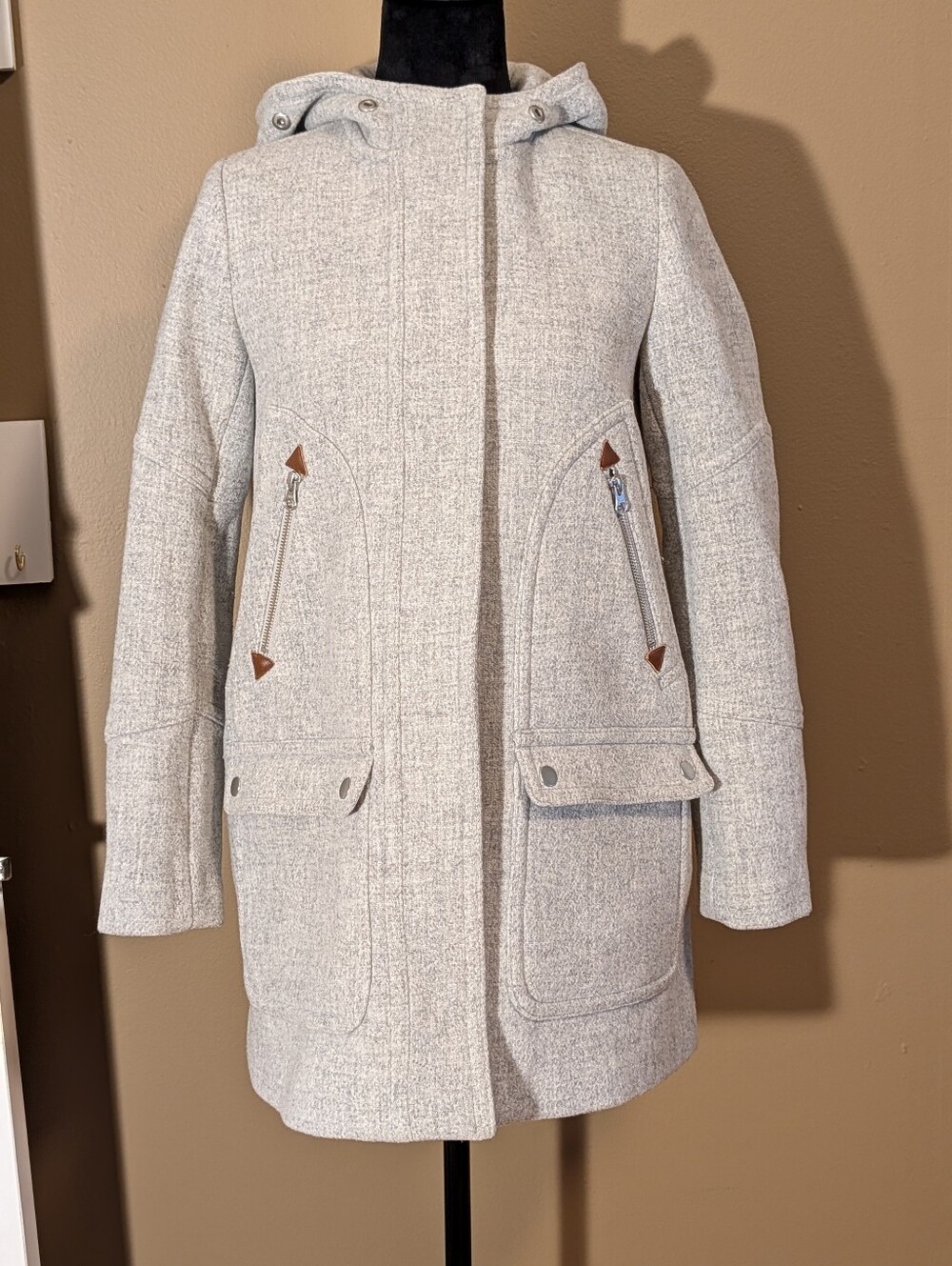 J. Crew Chateau Parka Italian Wool Stadium Cloth Light Gray Hooded A-Line Sz 2P. - Picture 13 of 13